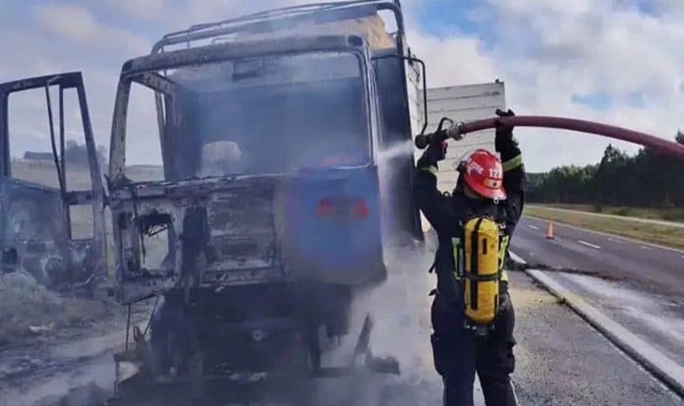 Se incendió un camión cargado con aserrín en la Autovía 14 - imagen de origen