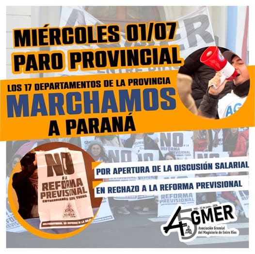 Agmer convoca a un nuevo paro docente para este miércoles 1° de julio - 7PAGINAS - imagen de origen