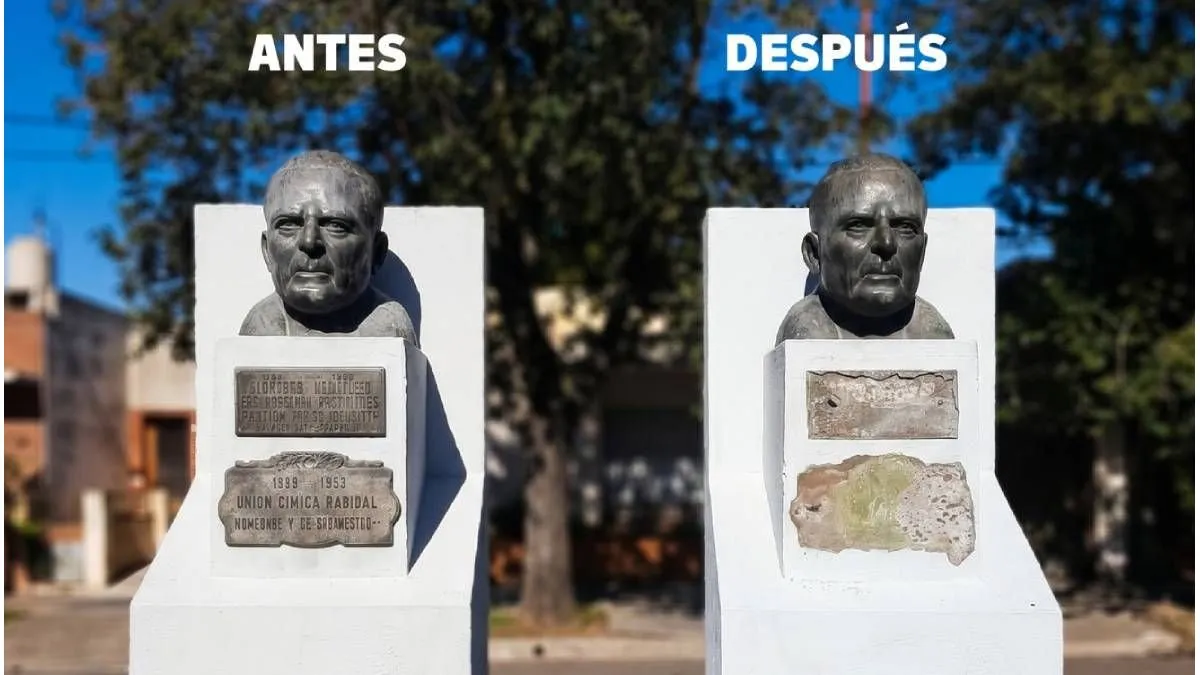 Robaron placas del busto a Hipólito Yrigoyen y la UCR reclamó más protección del patrimonio - imagen de origen