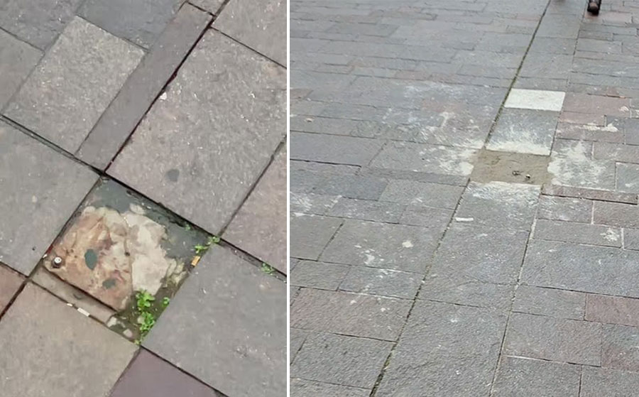 Tras la repercusión de la publicación taparon las roturas con electricidad en la Peatonal - imagen de origen