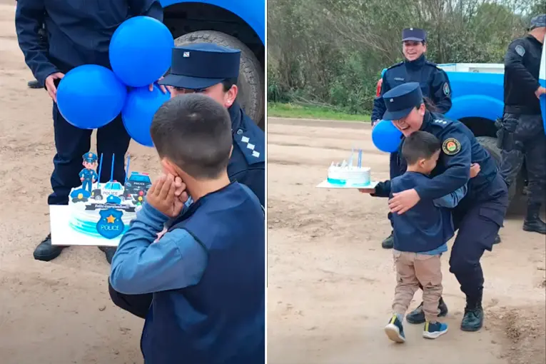 Niño celebró su cumpleaños con temática policial y recibió una sorpresa - imagen de origen