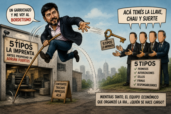 CONTRATOS TRUCHOS 1: Exhiben fotos de los contratos truchos: la imprenta en el local que era de Adrián Fuertes - imagen de origen