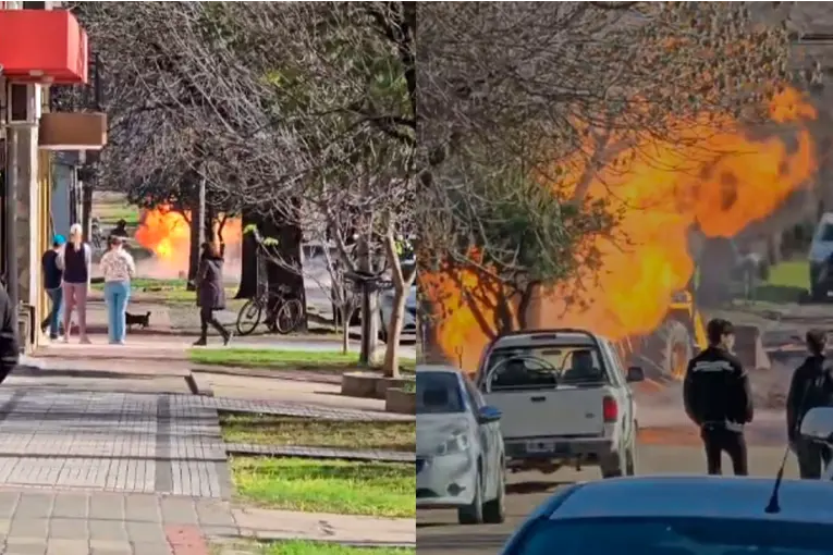Video: una fuga de gas en Crespo provocó un incendio y una máquina municipal quedó envuelta en llamas - imagen de origen