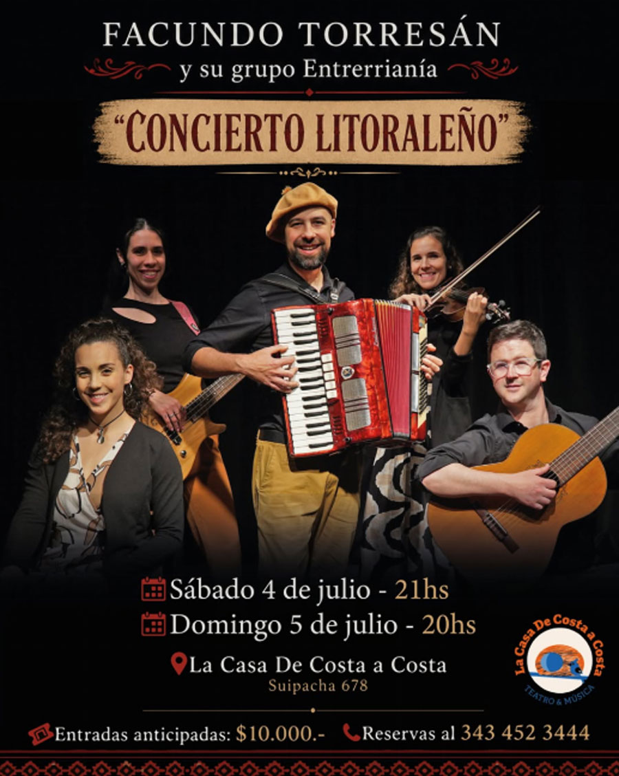 Facundo Torresán y su grupo Entrerrianía se presentarán en un “Concierto Litoraleño” - imagen de origen