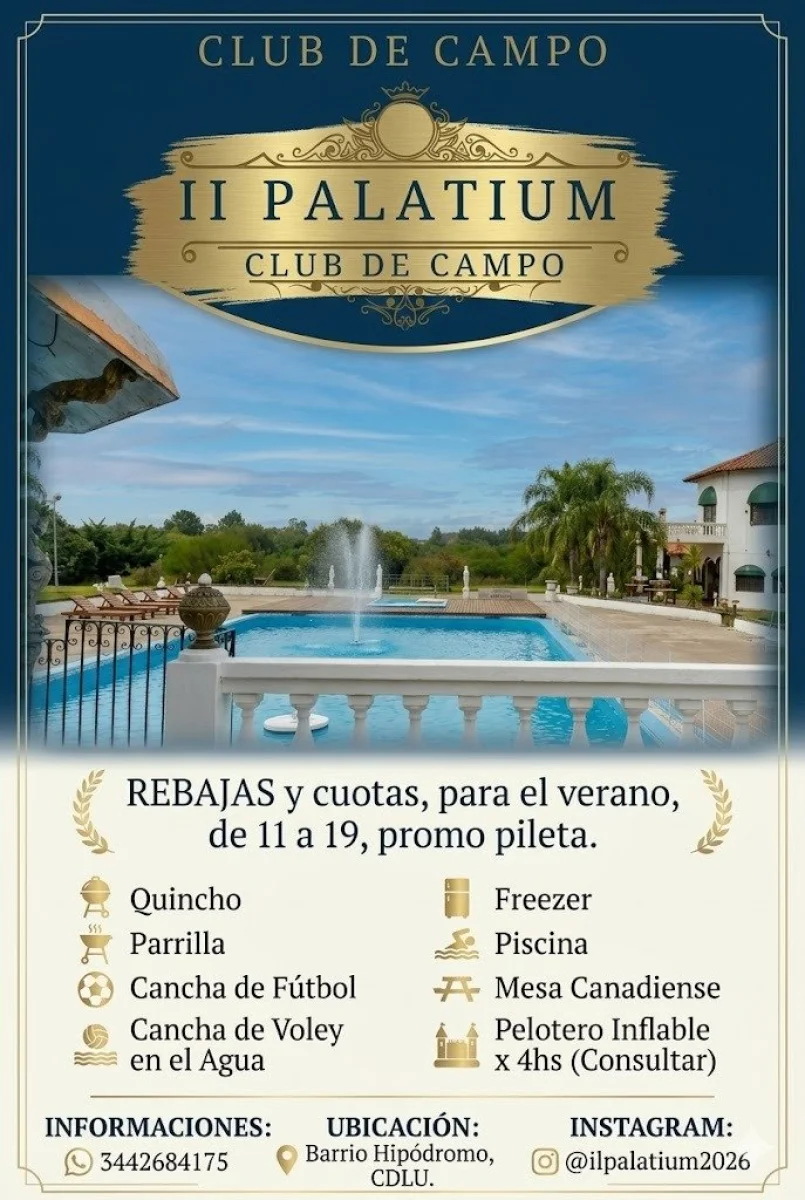 Il Palatium lanzó promociones para eventos y jornadas recreativas en su Club de Campo - imagen de origen
